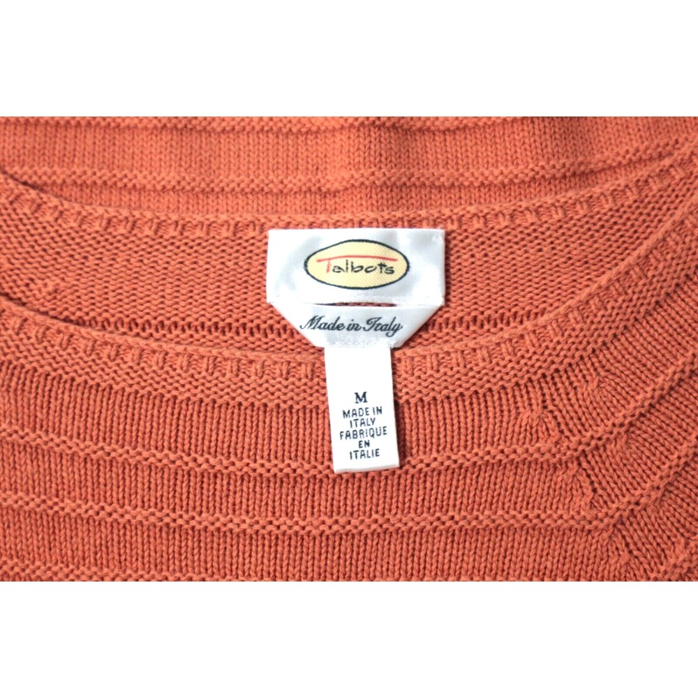 Talbots Vtg Made in Italy Women's Cotton Blend Orange Sweater M Cable Knit Chick - Picture 3 of 8